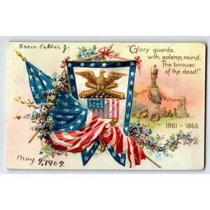 Memorial Decoration Day Postcard Flags Eagle Veterans Army Grave Stone Tuck 1907